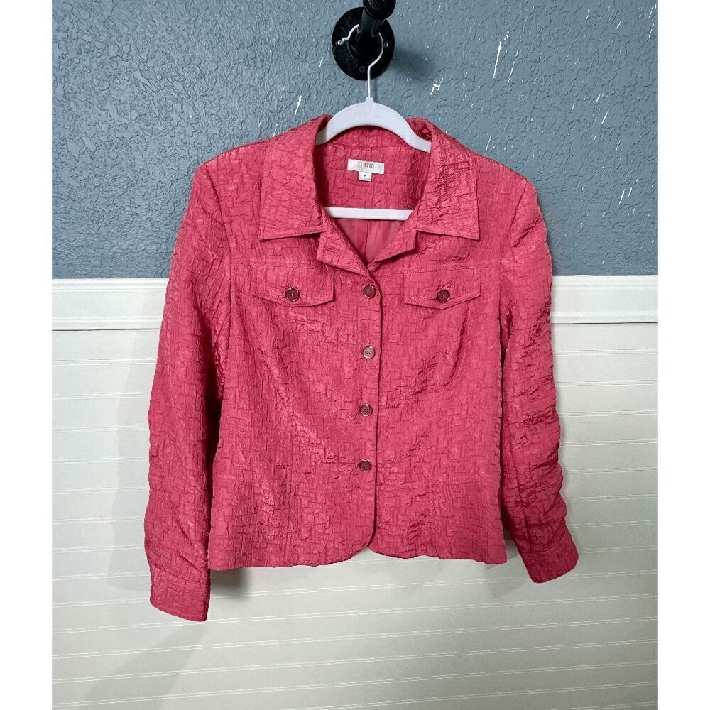 Erin London Women’s Long Sleeve Textured Front Button Down Jacket Pink